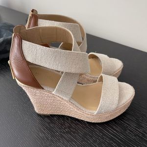 beige and brown wedges . Only worn twice